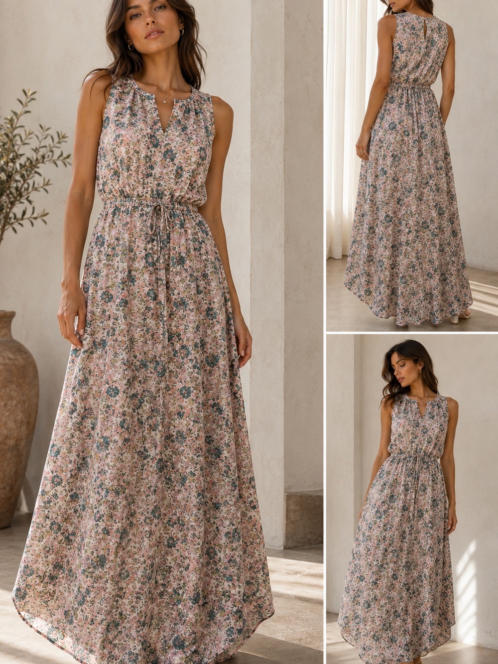Lauren Conrad Floral Maxi Dress Size 8 Flowy Tie Waist Romantic